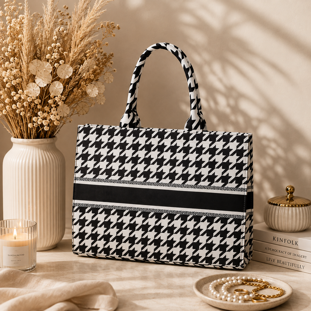 White And Black Print Customize Hand Bag For Women — image 4