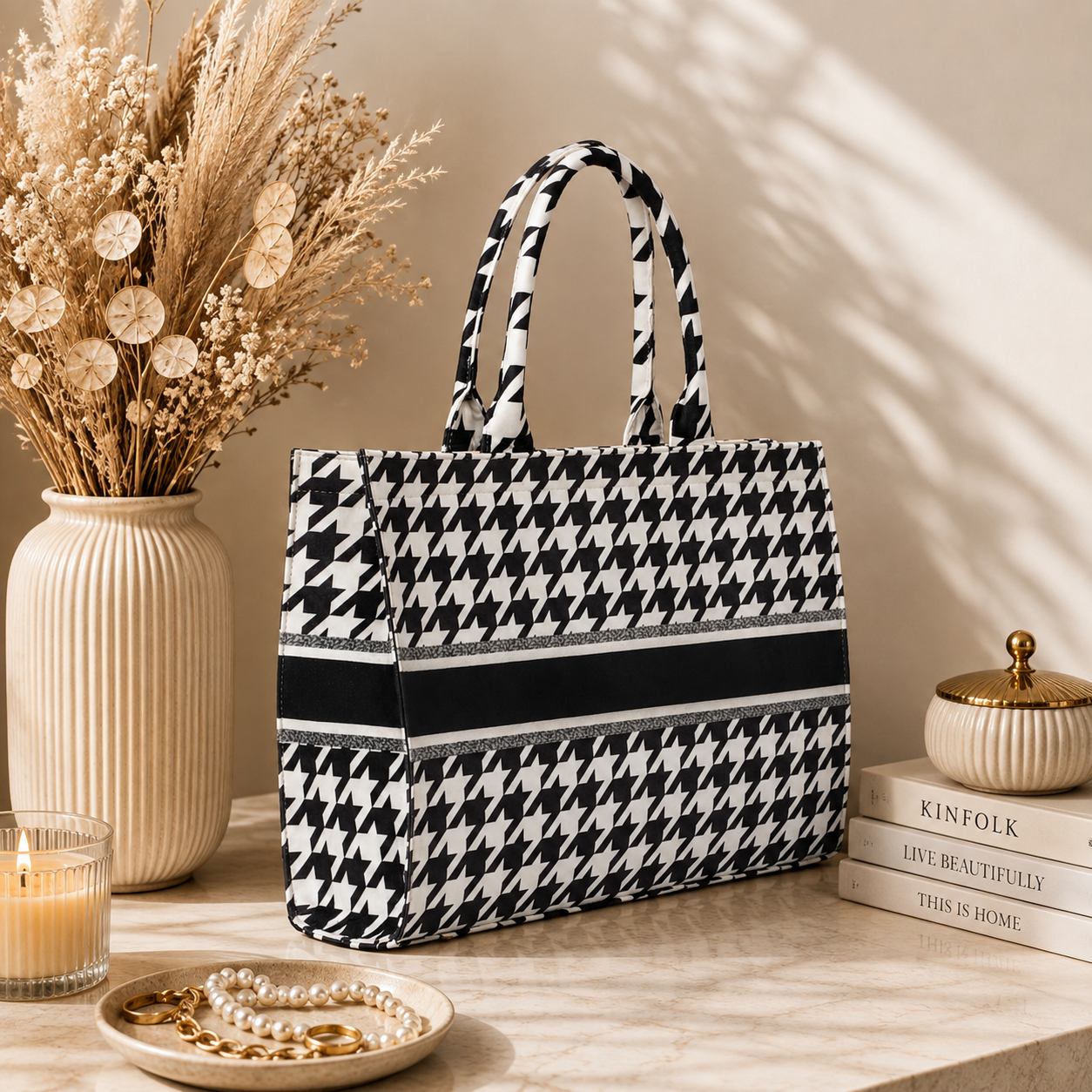 White And Black Print Customize Hand Bag For Women — image 5