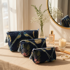 Midnight Aviary Quilted Makeup Pouch Set