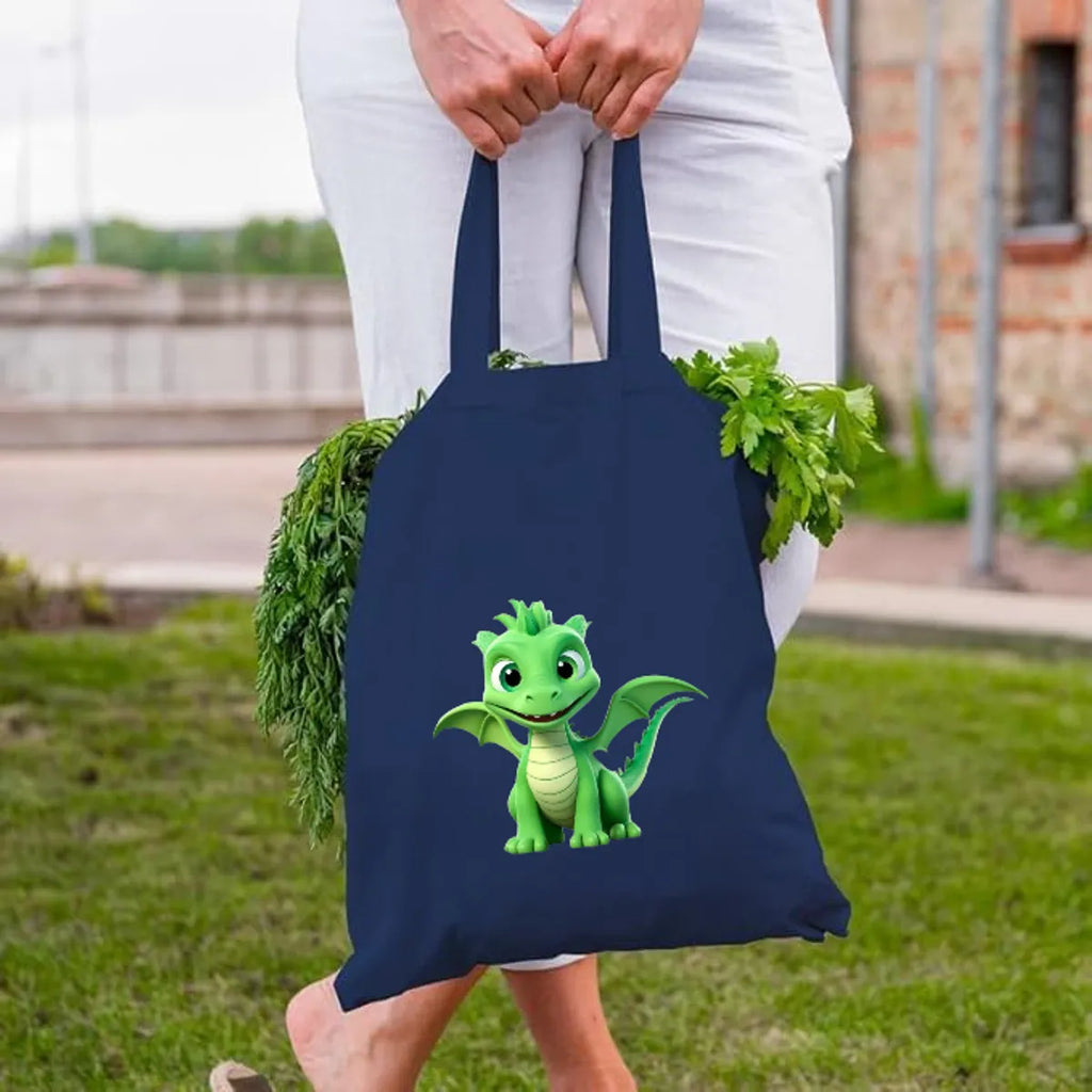 Blue Canvas Tote Bag With Dinosaur Print