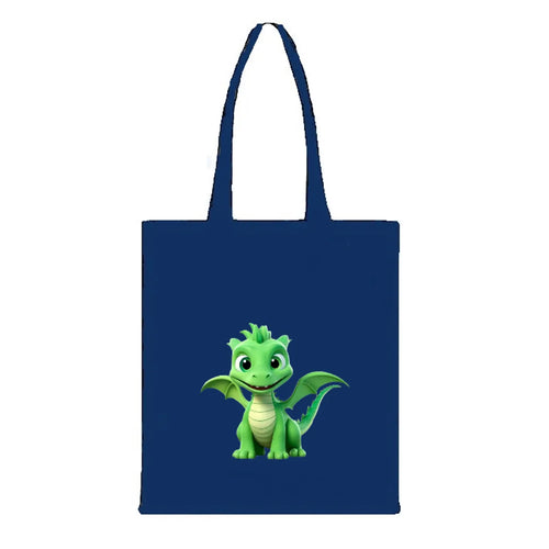 Blue Canvas Tote Bag With Dinosaur Print