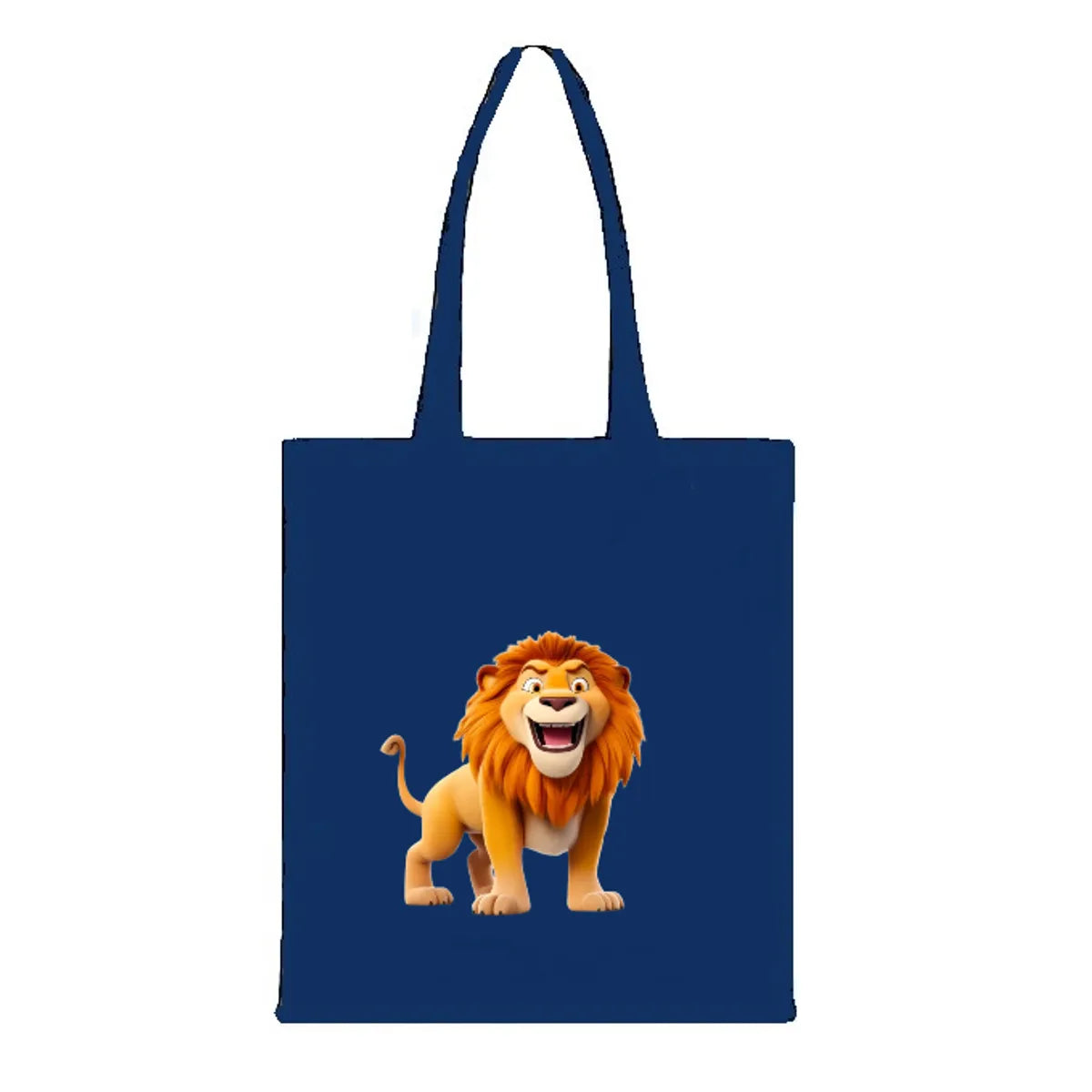 Blue Canvas Tote Bag With Lion Print