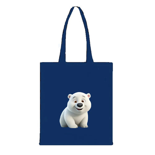 Blue Canvas Tote Bag With Polar Bear Print