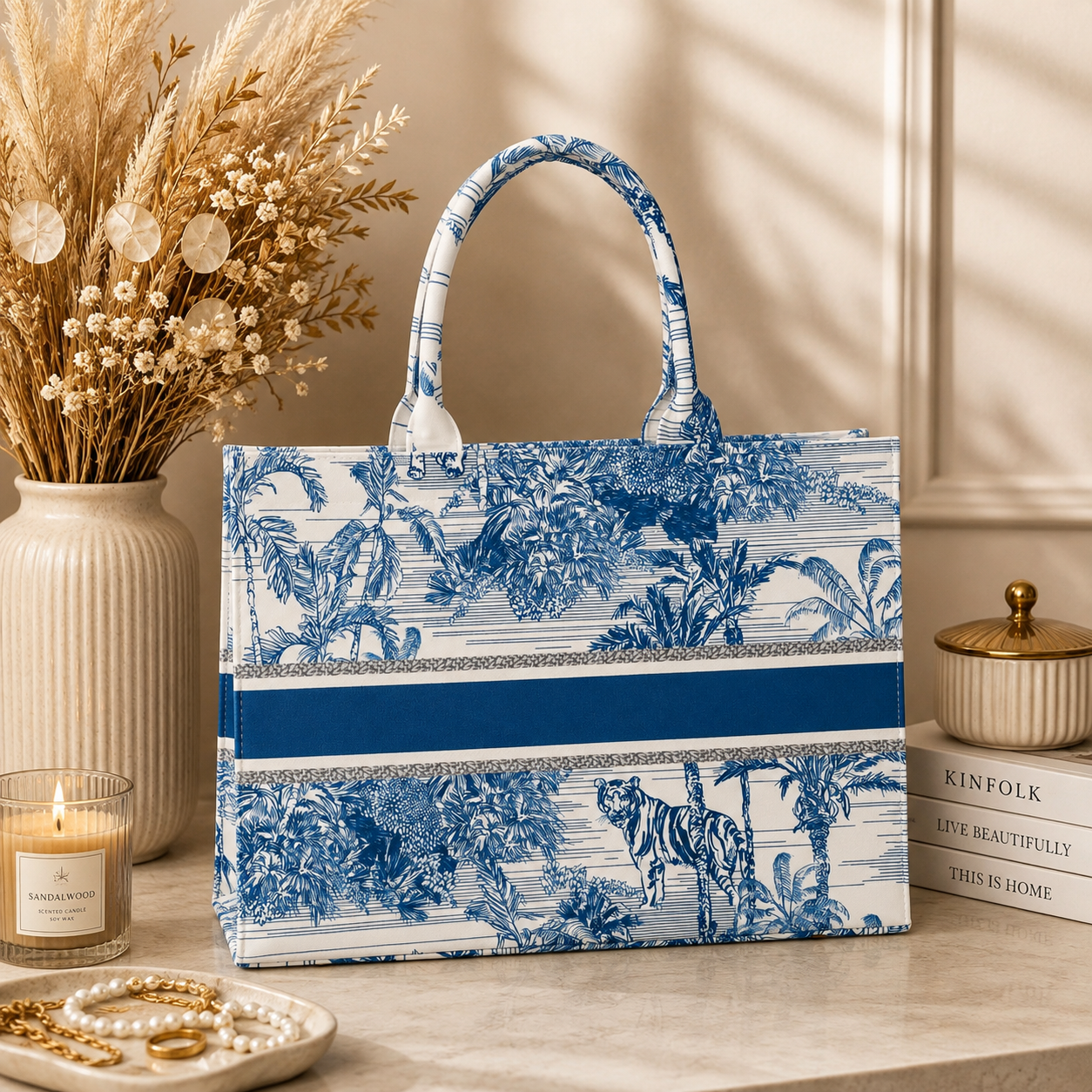White And Blue Forest Print Customize Hand Bag For Women — image 4