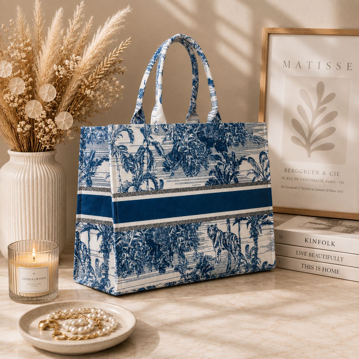 White And Blue Forest Print Customize Hand Bag For Women — image 5