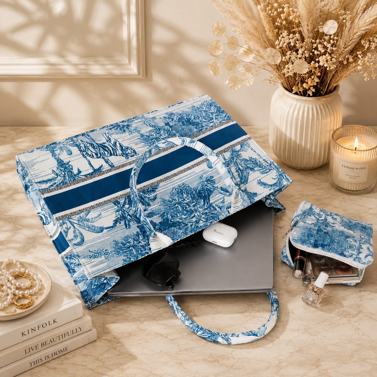 White And Blue Forest Print Customize Hand Bag For Women — image 6