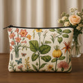 Botanical Floral Print Makeup Bags Set of 2, Zipper Pouches, Pink Yellow Orange Flowers, 24 cm and 18 cm Travel Cosmetic Organizers