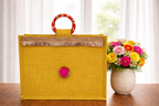 Festive Jute Gift Bag – Yellow with Gold Detailing (Pack of 2)