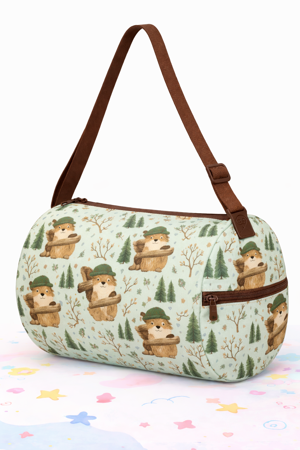 Duffel Bag with Woodland Beaver Pattern