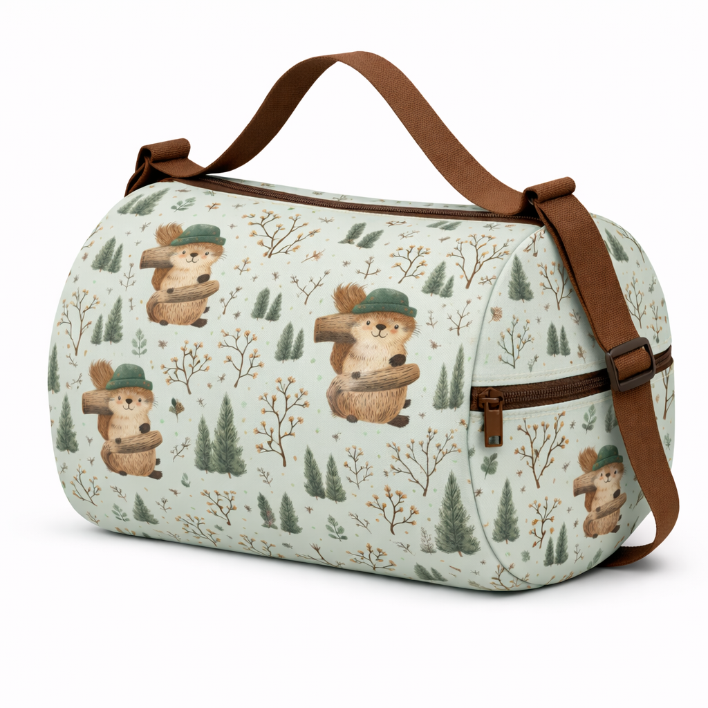 Duffel Bag with Woodland Beaver Pattern