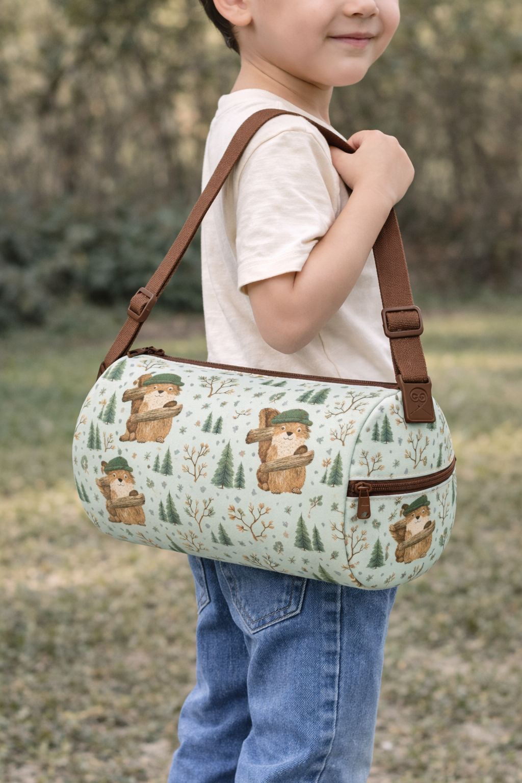 Duffel Bag with Woodland Beaver Pattern