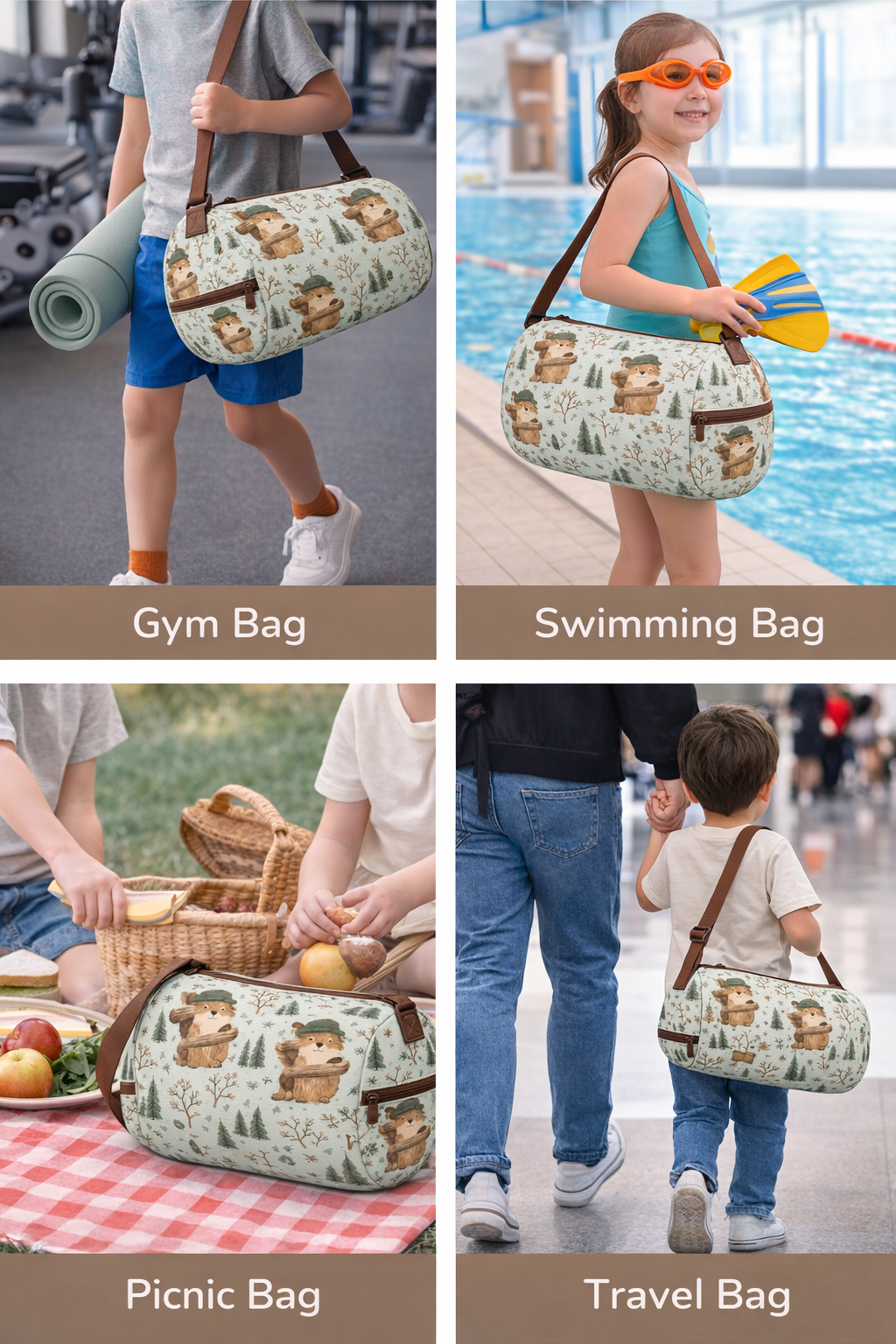 Duffel Bag with Woodland Beaver Pattern