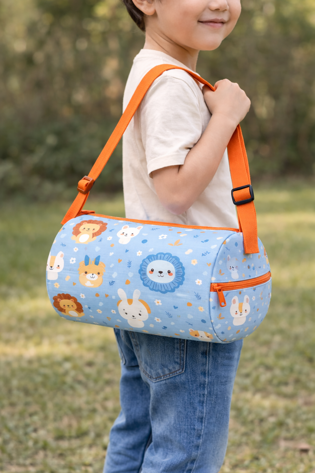 Kids Duffel Bag, Blue Animal Print
