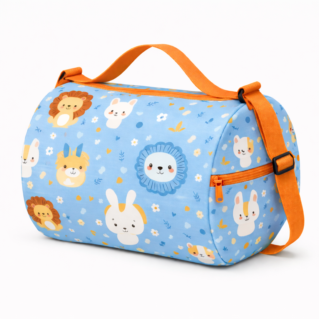 Kids Duffel Bag, Blue Animal Print