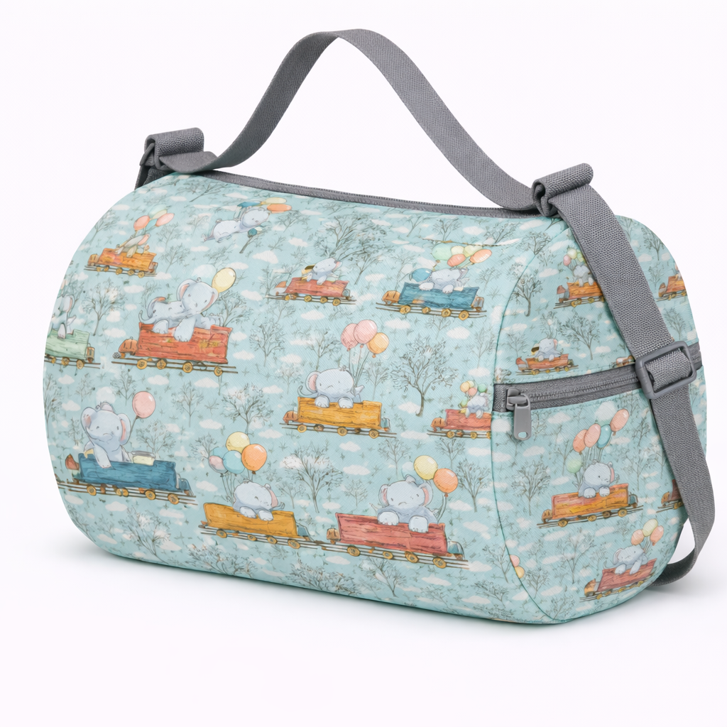Kids Duffel Bag Elephant Train Print