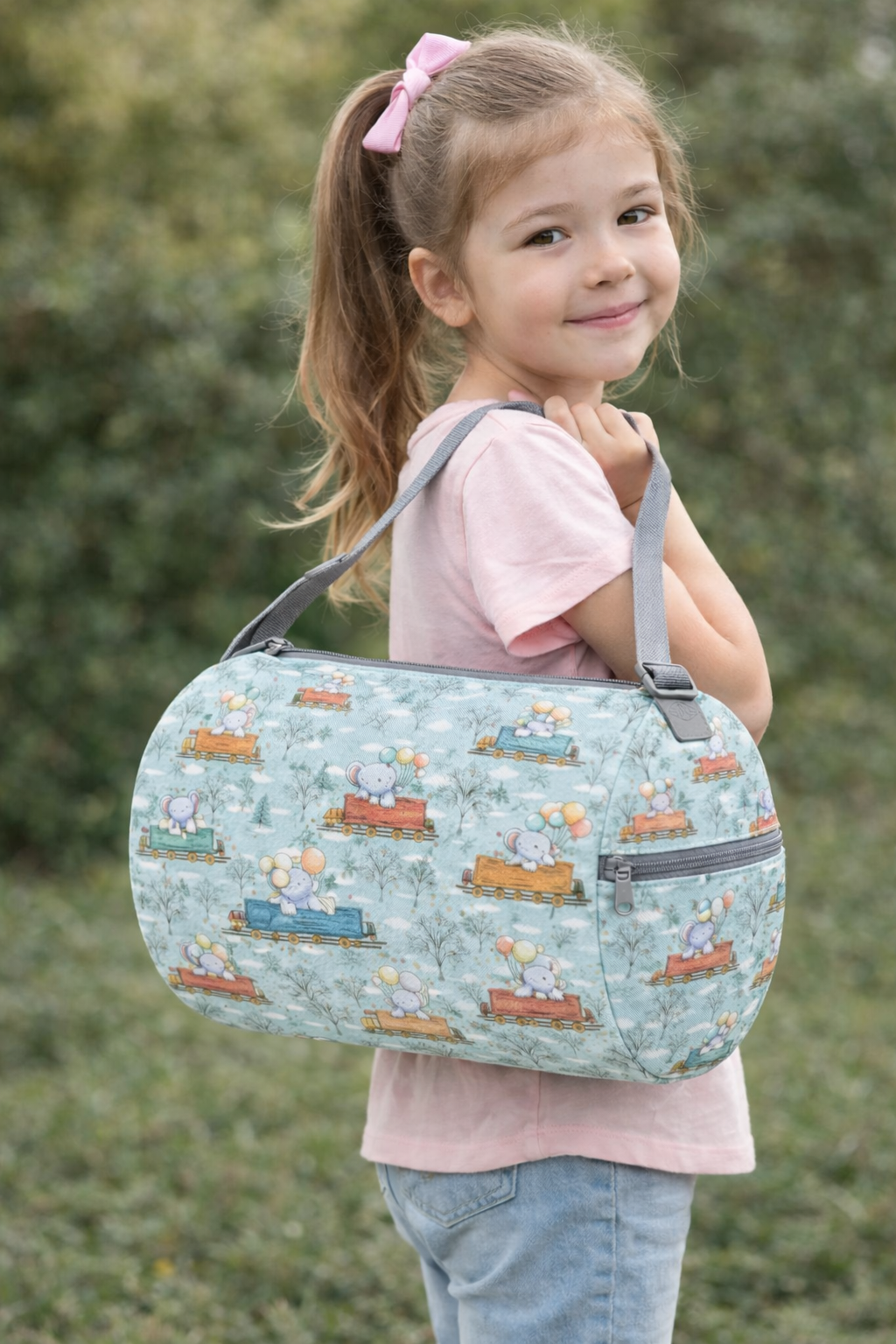 Kids Duffel Bag Elephant Train Print