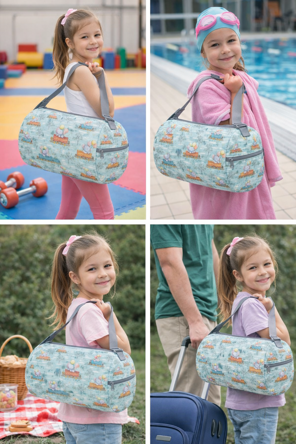 Kids Duffel Bag Elephant Train Print