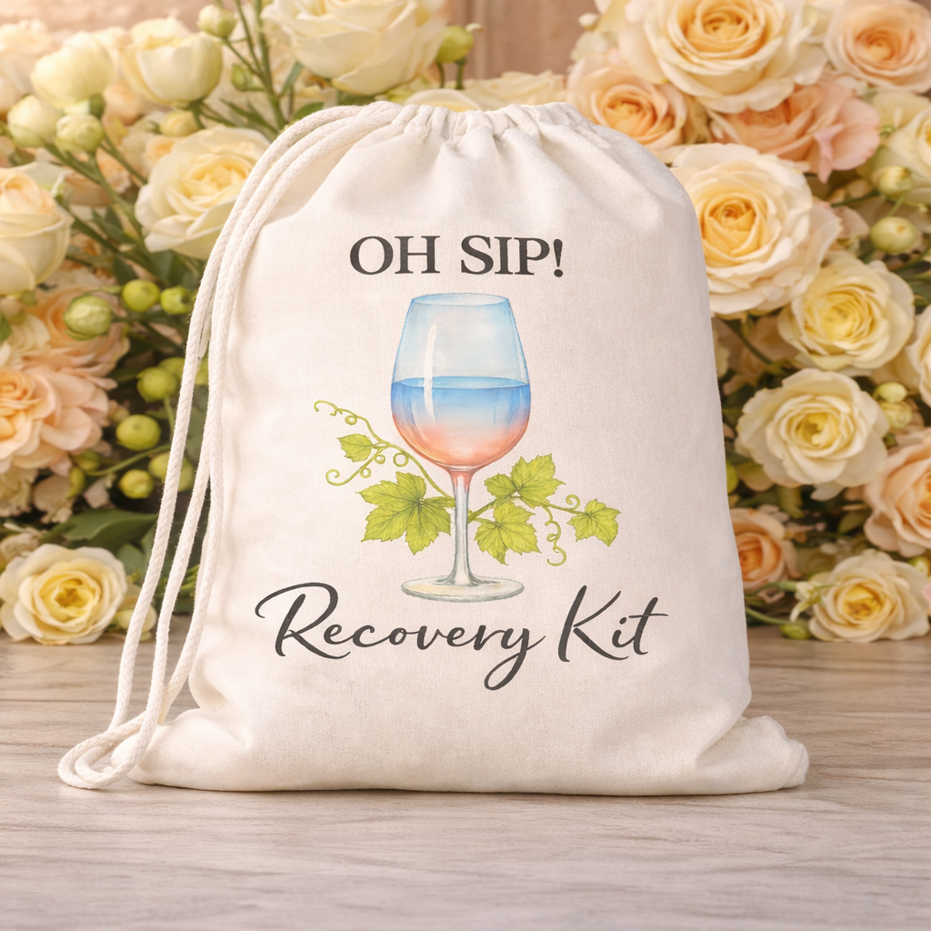 Funny Favor Bags for Wedding, Shower, Bachelorette - Hangover Kit bags,🥂 OH SIP! Recovery Kit Drawstring Bag, (Pack of 12)