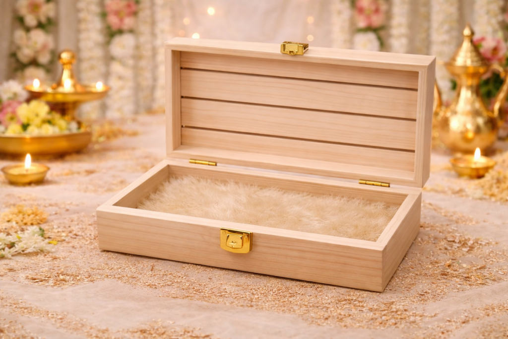 Wedding Fancy Shagun Cash and Money Gaddi Box - Handcrafted Wooden Gift Box – Festive Edition