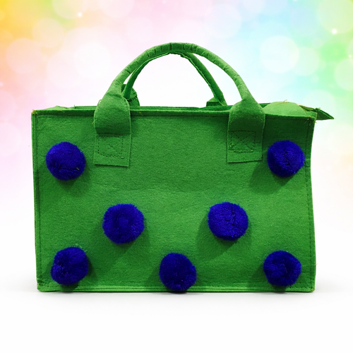 Charming Felt Gifting Bag with Pom-Pom Detailing - Green & Blue (Set of 2)