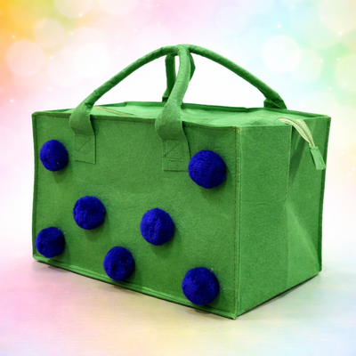 Charming Felt Gifting Bag with Pom-Pom Detailing - Green & Blue (Set of 2)