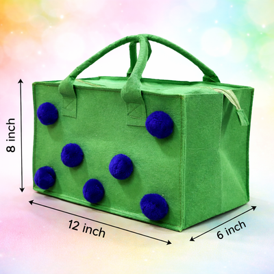 Charming Felt Gifting Bag with Pom-Pom Detailing - Green & Blue (Set of 2)