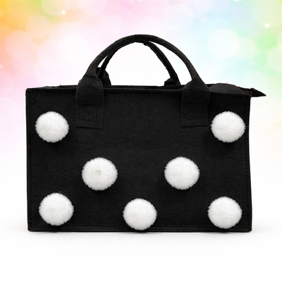Charming Felt Gifting Bag with Pom-Pom Detailing - Black & White (Set of 2)