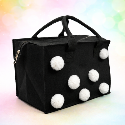 Charming Felt Gifting Bag with Pom-Pom Detailing - Black & White (Set of 2)
