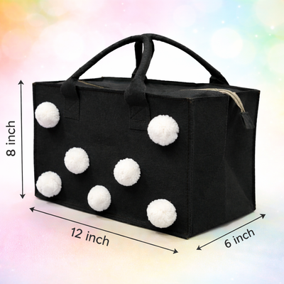 Charming Felt Gifting Bag with Pom-Pom Detailing - Black & White (Set of 2)