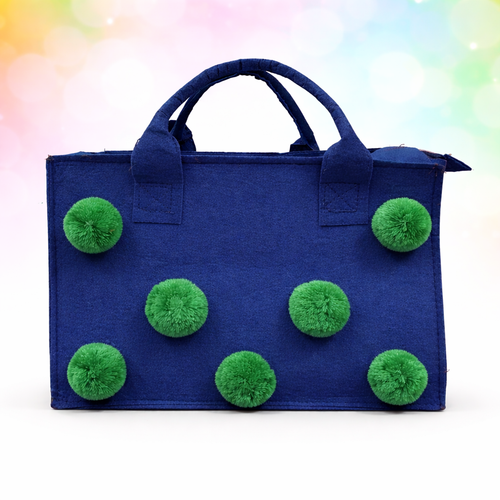 Charming Felt Gifting Bag with Pom-Pom Detailing - Blue & Green (Set of 2)