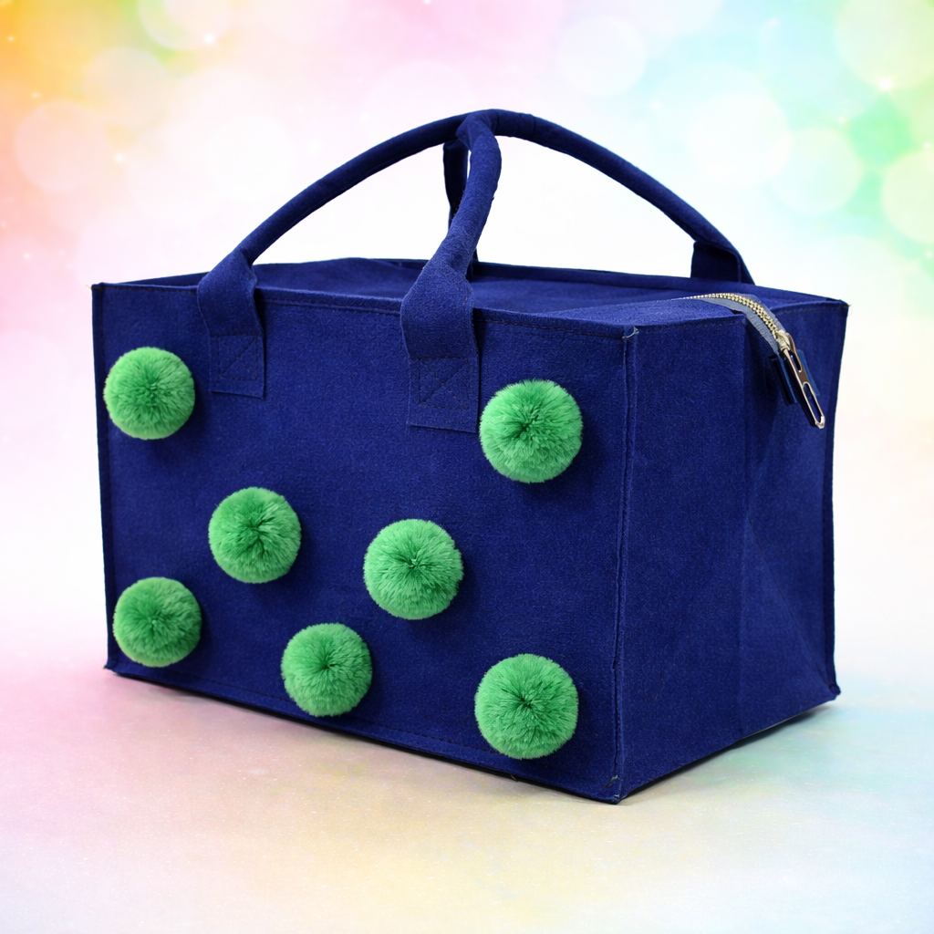 Charming Felt Gifting Bag with Pom-Pom Detailing - Blue & Green (Set of 2)