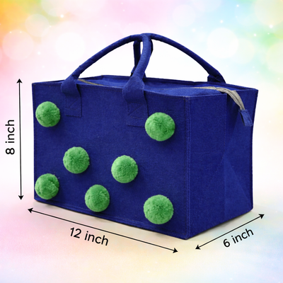 Charming Felt Gifting Bag with Pom-Pom Detailing - Blue & Green (Set of 2)