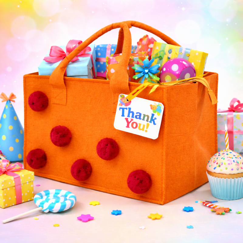Charming Felt Gifting Bag with Pom-Pom Detailing - Orange & Red (Set of 2)
