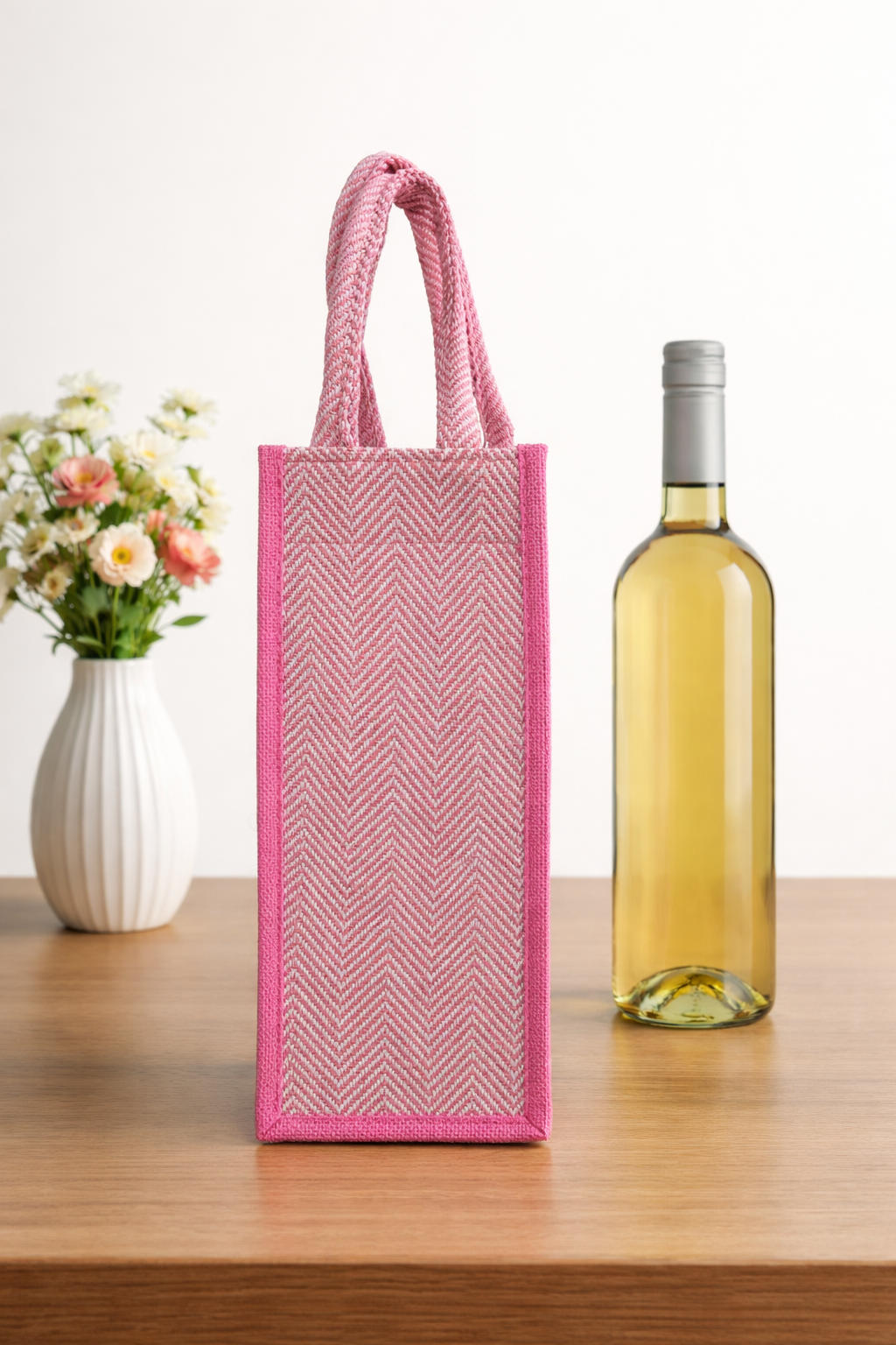 Pink Premium Design Handwoven Bottle Bag