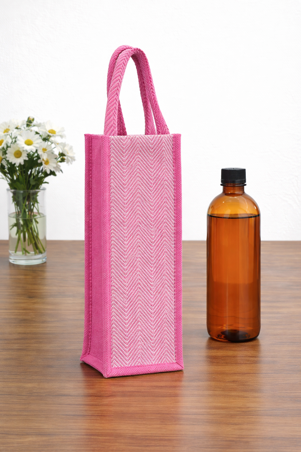 Pink Premium Design Handwoven Bottle Bag