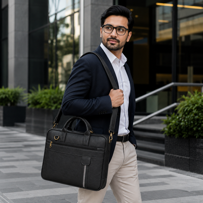 Retro Black Laptop Bag – Elegant, Functional & Professional