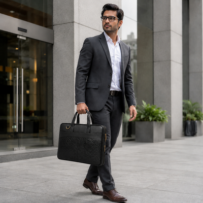 Vintage Black  Leather Laptop Bag – Timeless Style with Modern Utility