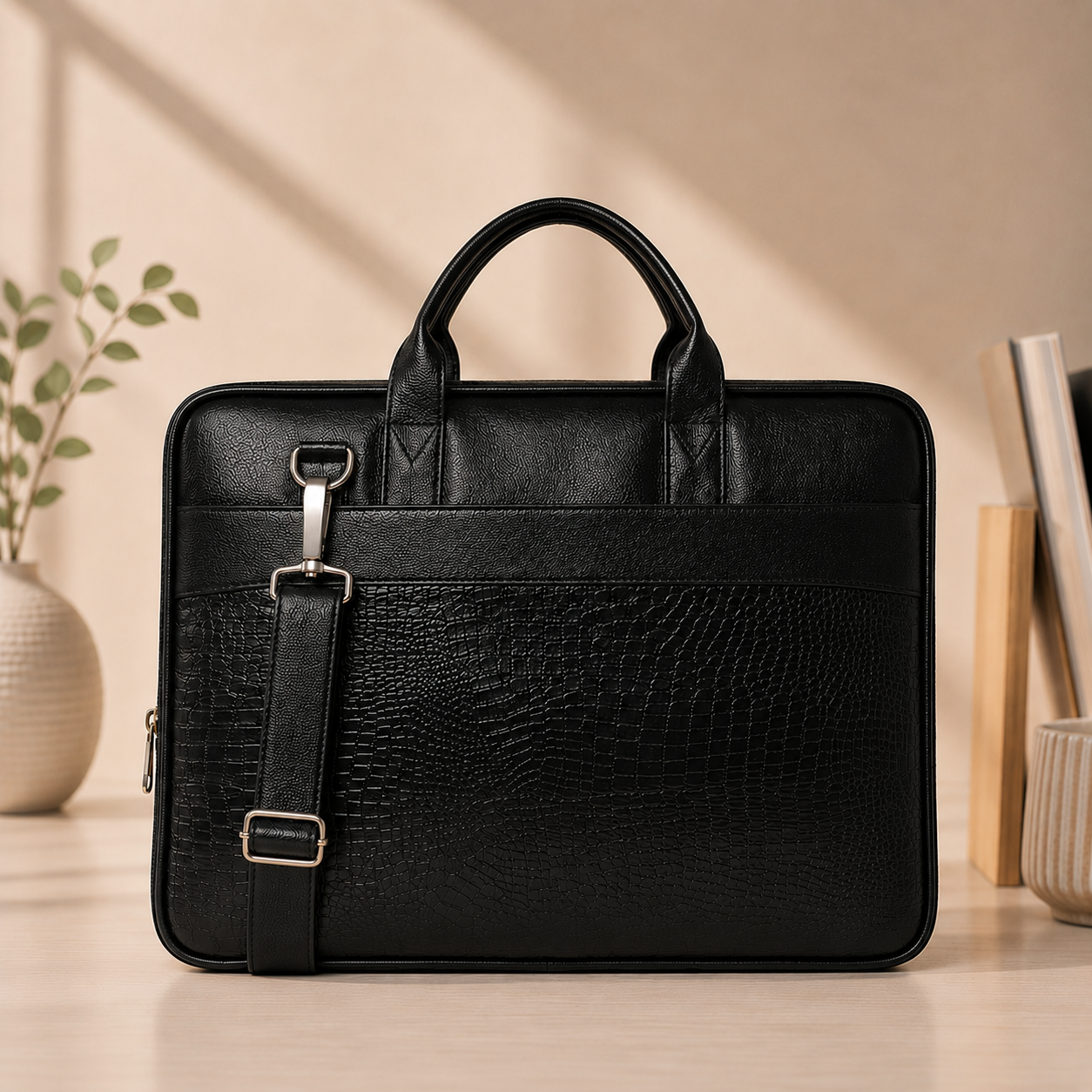 Vintage Black  Leather Laptop Bag – Timeless Style with Modern Utility