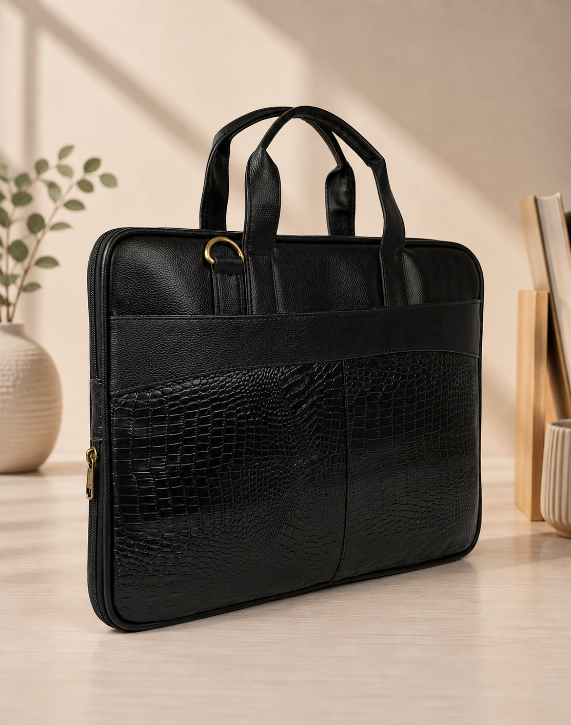 Vintage Black  Leather Laptop Bag – Timeless Style with Modern Utility