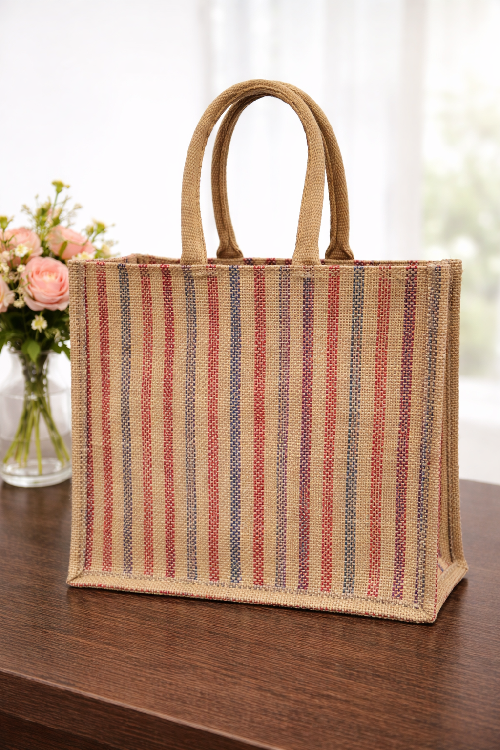 Multi Colour Striped Premium Jute Bag - “Elevated gifting, naturally.” (Pack of 2)