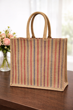 Multi Colour Striped Premium Jute Bag - “Elevated gifting, naturally.” (Pack of 2)
