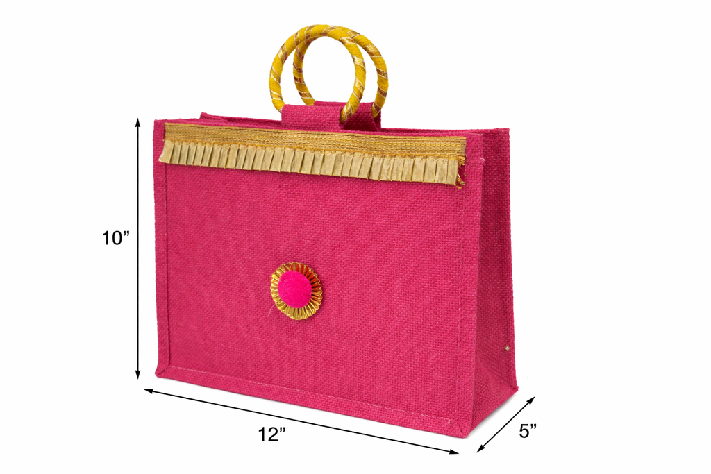 Festive Jute Gift Bag – Pink with Gold Detailing (Pack of 2)