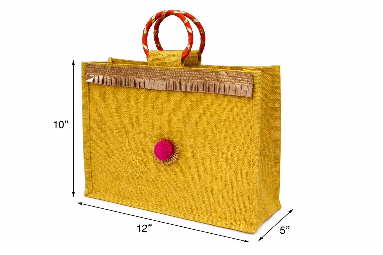 Festive Jute Gift Bag – Yellow with Gold Detailing (Pack of 2)