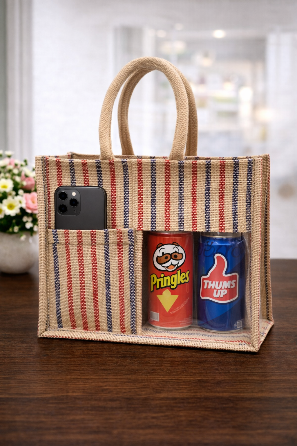 Multi Colour Striped Premium Jute Bag - “Elevated gifting, naturally.” (Pack of 2)