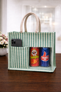 Green & White Striped Premium Jute Bag - “Elevated gifting, naturally.” (Pack of 2)