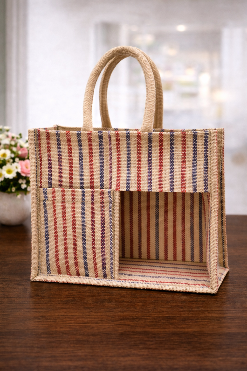 Multi Colour Striped Premium Jute Bag - “Elevated gifting, naturally.” (Pack of 2)