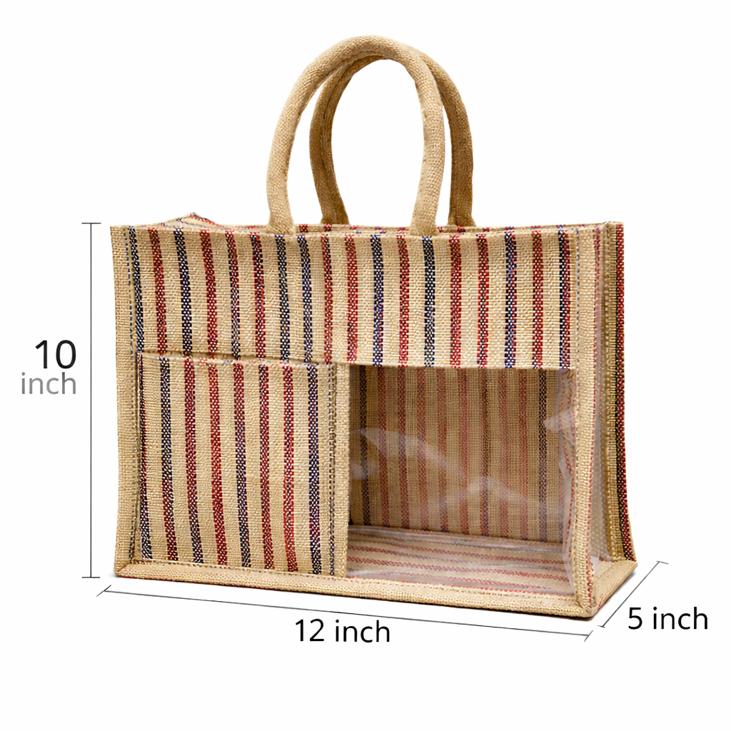 Multi Colour Striped Premium Jute Bag - “Elevated gifting, naturally.” (Pack of 2)