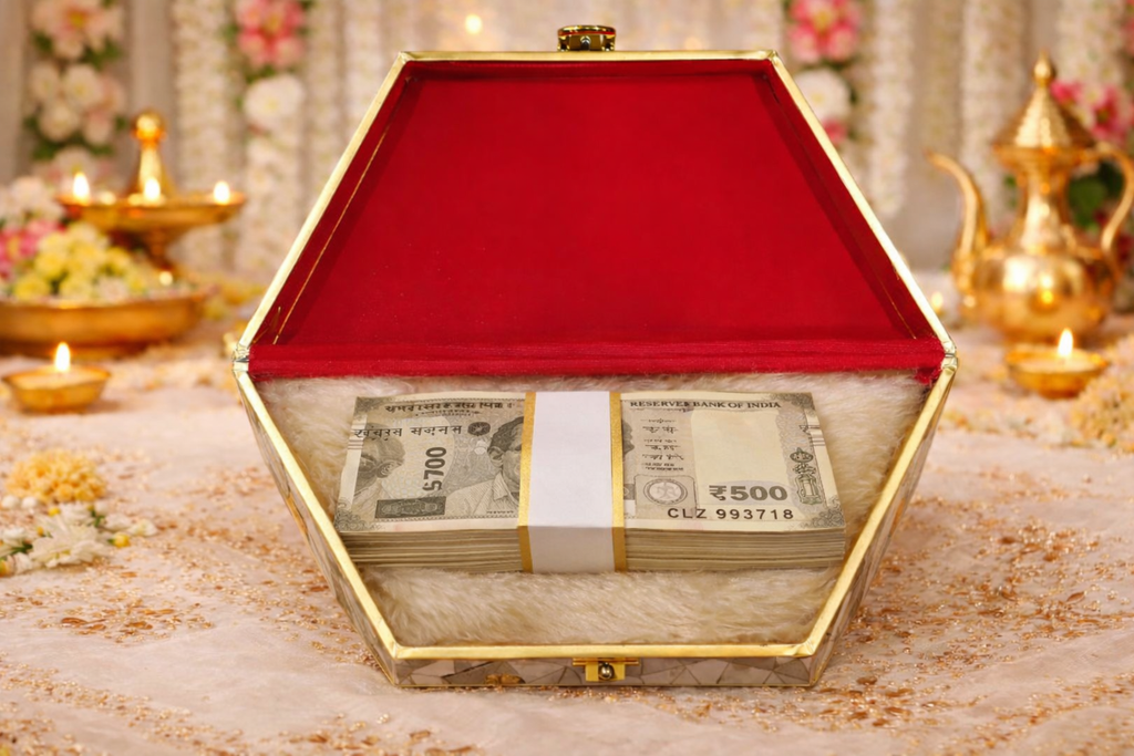 Wedding Fancy Shagun Cash and Money Gaddi Box - Cane Print