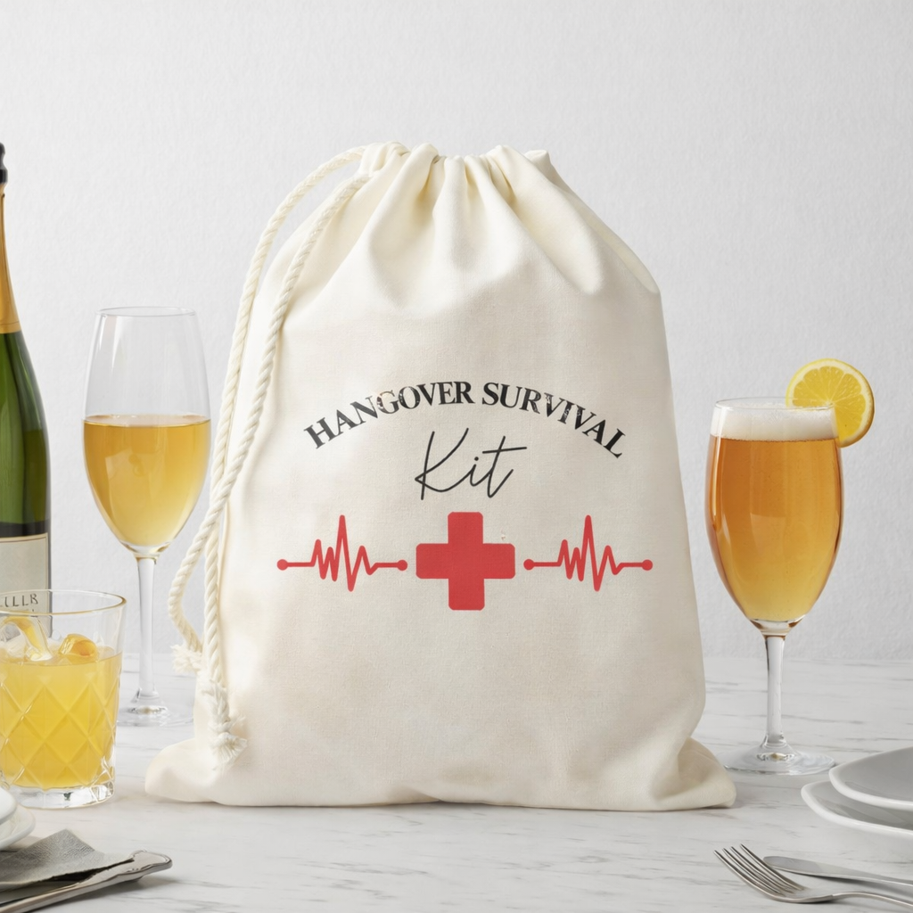 Funny Favor Bags for Wedding, Shower, Bachelorette -Still breathing Hangover Kit bags, Drawstring Bag, (Pack of 12)