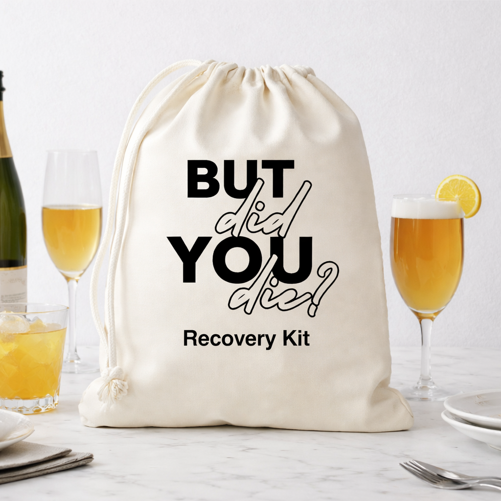 Funny Favor Bags for Wedding, Shower, Bachelorette -But Did You Die? Hangover Kit bags, Drawstring Bag, (Pack of 12)